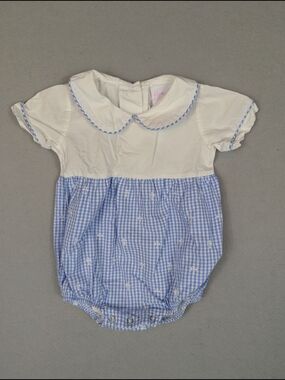 Stitchy Fish Baby Boys Blue Gingham Cross Bubble Size 6  Months Easter Baptism